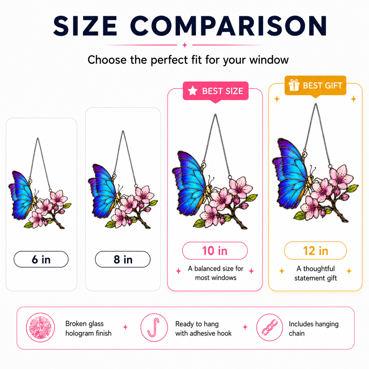 Blue Morpho Butterfly & Pink Cherry Blossom Holographic Acrylic Suncatcher