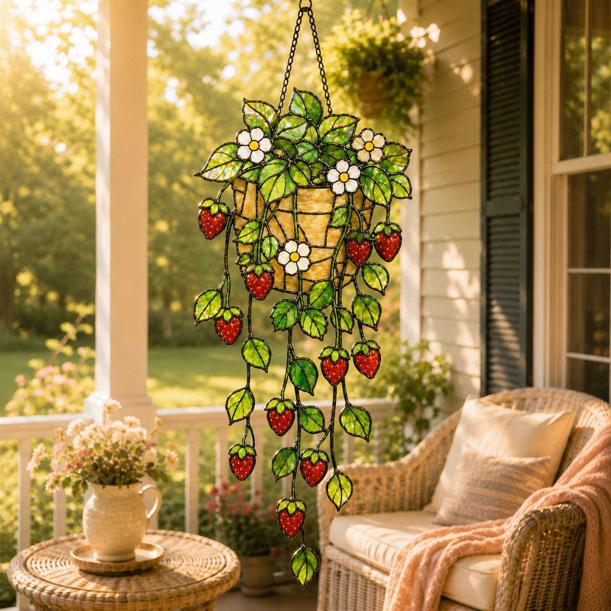 Strawberry Hanging Basket Holographic Acrylic Suncatcher