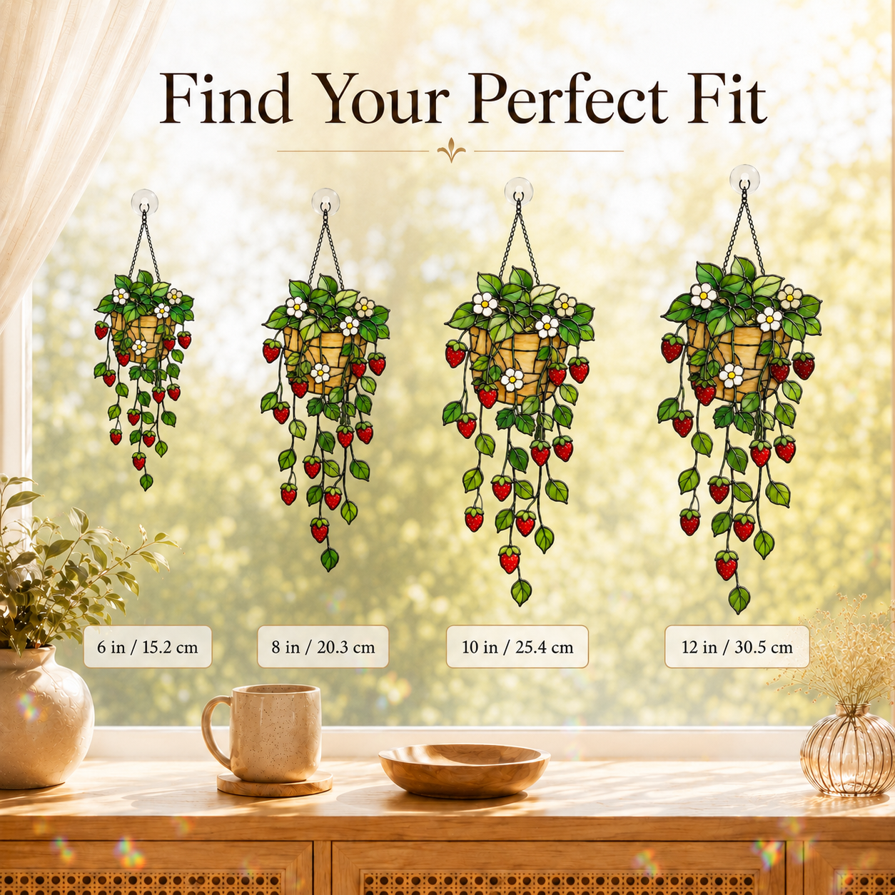 Strawberry Hanging Basket Holographic Acrylic Suncatcher