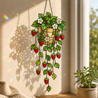 Strawberry Hanging Basket Holographic Acrylic Suncatcher