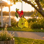 Yellow Sulphur Butterfly & Red Trumpet Flower Holographic Acrylic Suncatcher