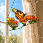 Monarch Butterfly & Orange Milkweed Holographic Acrylic Suncatcher