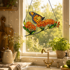 Monarch Butterfly & Orange Milkweed Holographic Acrylic Suncatcher