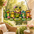 Personalized Nana Frog & Grandkids Holographic Acrylic Suncatcher