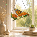 Monarch Butterfly & Orange Milkweed Holographic Acrylic Suncatcher