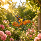 Monarch Butterfly & Orange Milkweed Holographic Acrylic Suncatcher