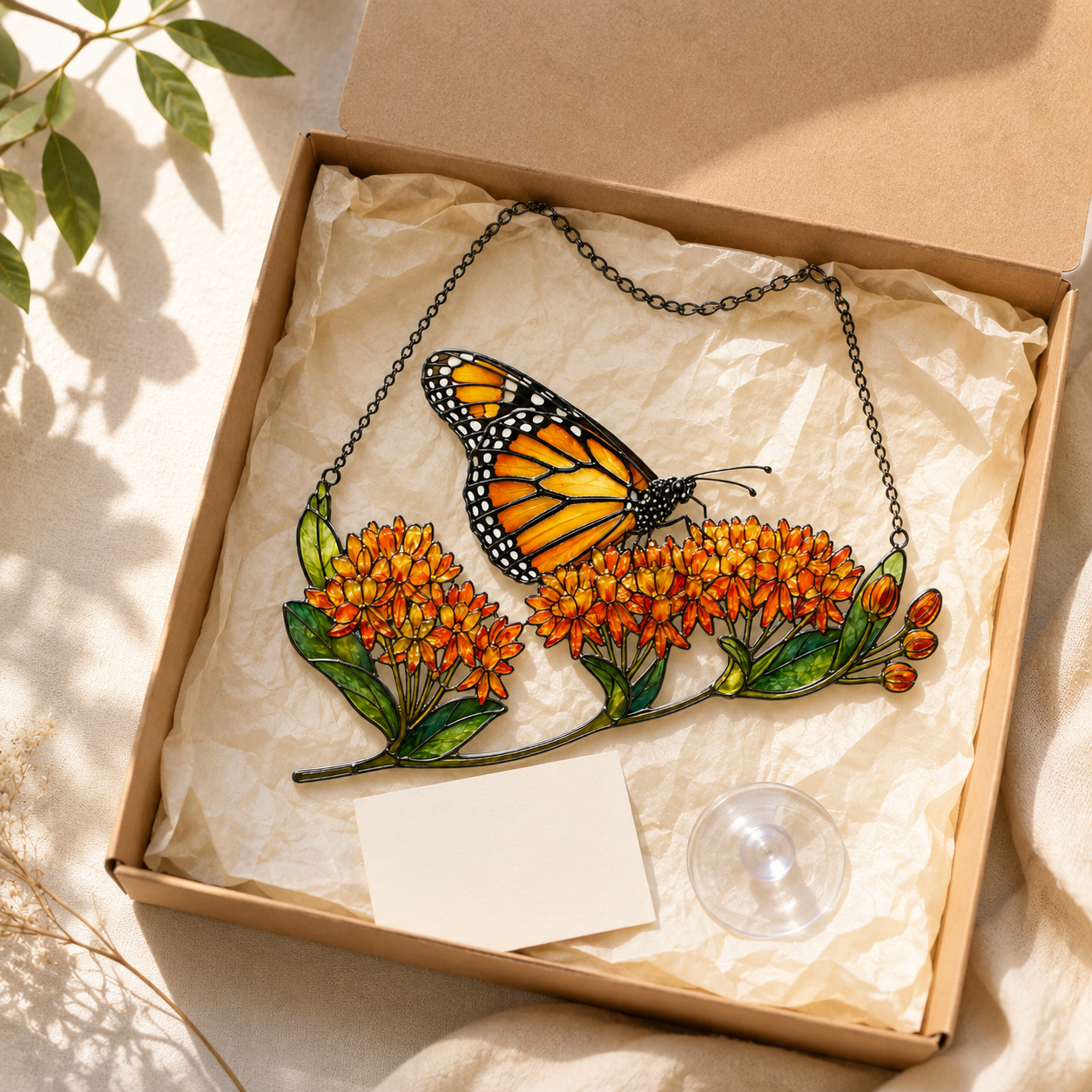 Monarch Butterfly & Orange Milkweed Holographic Acrylic Suncatcher