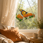 Monarch Butterfly & Orange Milkweed Holographic Acrylic Suncatcher