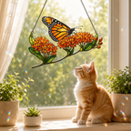 Monarch Butterfly & Orange Milkweed Holographic Acrylic Suncatcher
