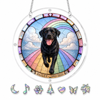 Personalized black Labrador rainbow bridge dog memorial acrylic puzzle suncatcher stained-glass design close-up with custom name banner