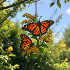 Monarch Butterflies & Golden Goldenrod Holographic Acrylic Suncatcher