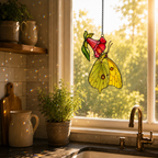 Yellow Sulphur Butterfly & Red Trumpet Flower Holographic Acrylic Suncatcher