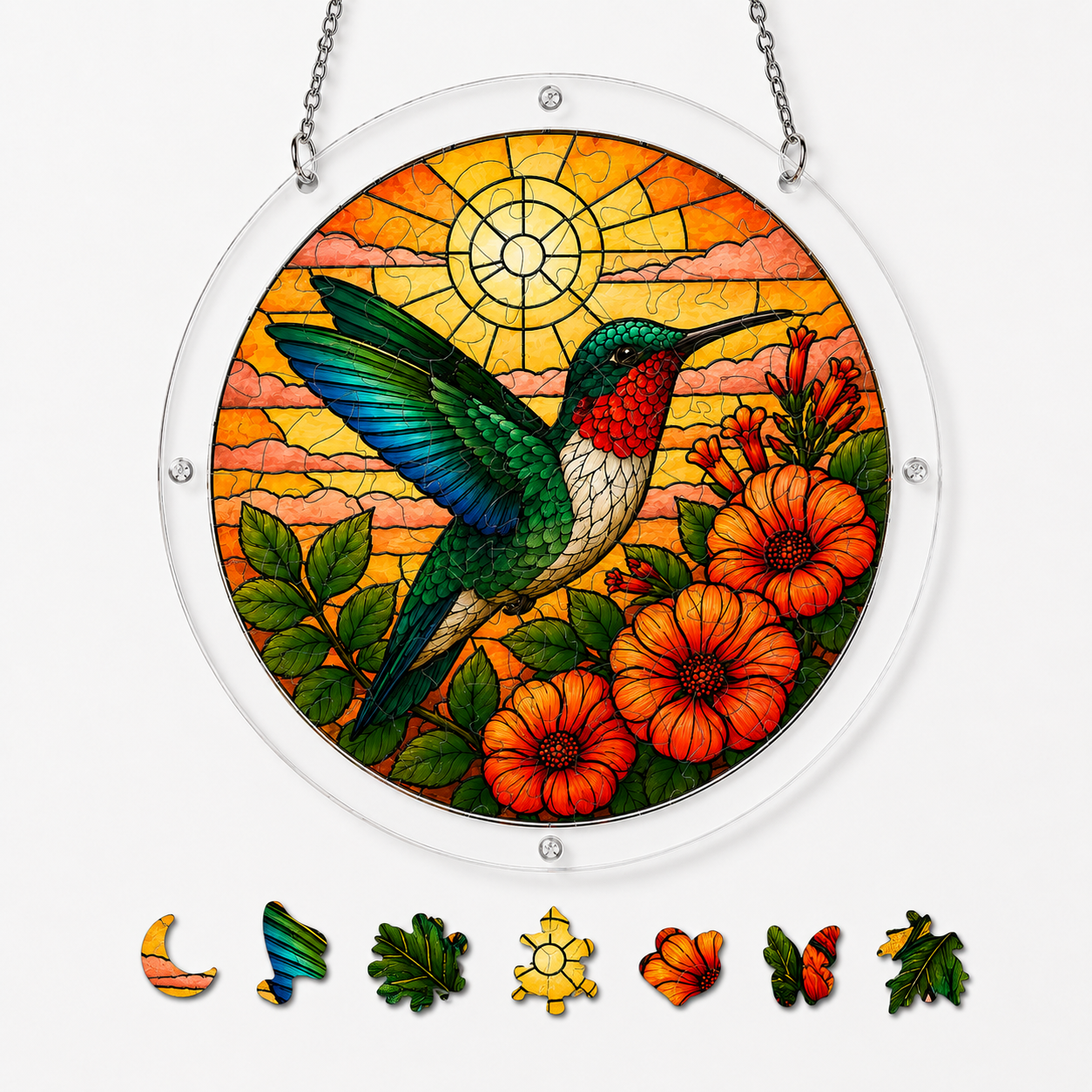 Sunset Hummingbird Acrylic Puzzle Suncatcher