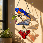 Bluebird Pair & Berries Holographic Acrylic Suncatcher