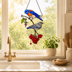 Bluebird Pair & Berries Holographic Acrylic Suncatcher