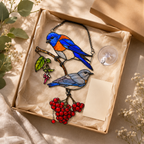 Bluebird Pair & Berries Holographic Acrylic Suncatcher