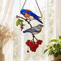 Bluebird Pair & Berries Holographic Acrylic Suncatcher