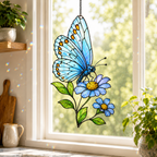 Blue Butterfly & Daisy Holographic Acrylic Suncatcher
