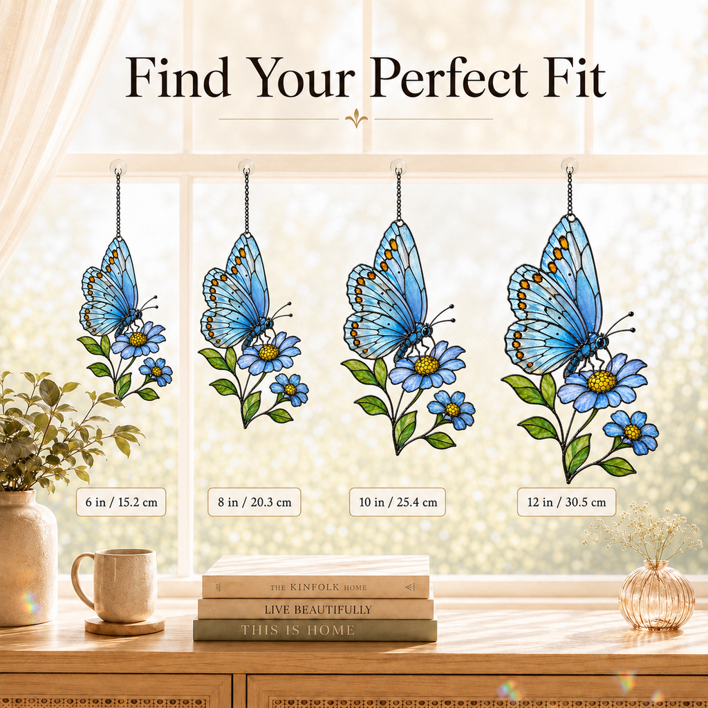 Blue Butterfly & Daisy Holographic Acrylic Suncatcher