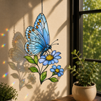 Blue Butterfly & Daisy Holographic Acrylic Suncatcher