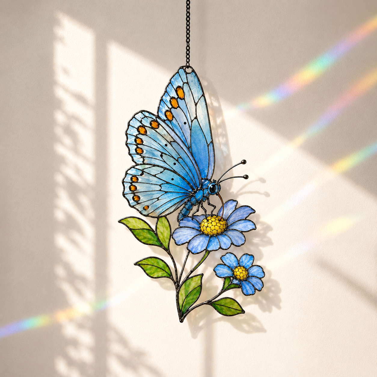 Blue Butterfly & Daisy Holographic Acrylic Suncatcher