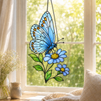 Blue Butterfly & Daisy Holographic Acrylic Suncatcher