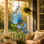 Blue Butterfly & Daisy Holographic Acrylic Suncatcher