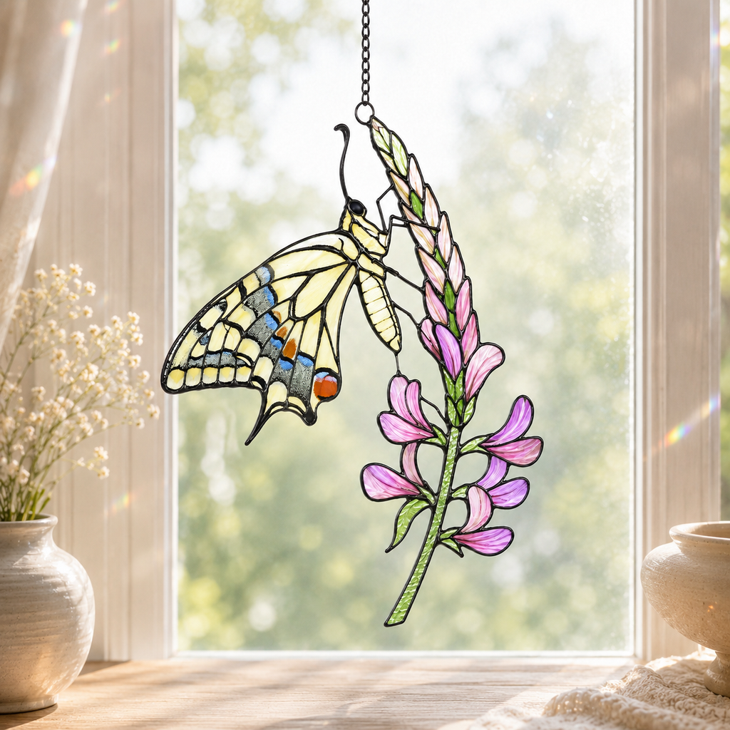 Swallowtail Butterfly & Lupine Holographic Acrylic Suncatcher