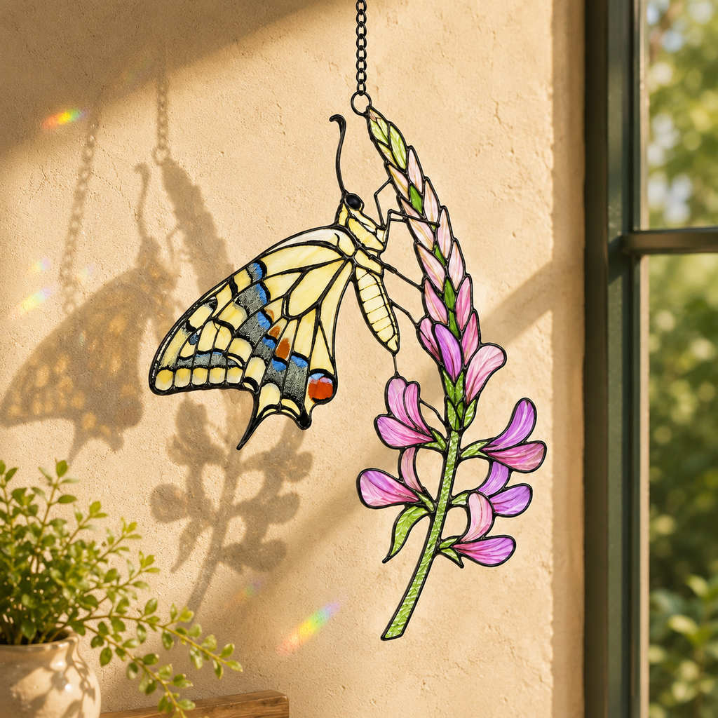 Swallowtail Butterfly & Lupine Holographic Acrylic Suncatcher