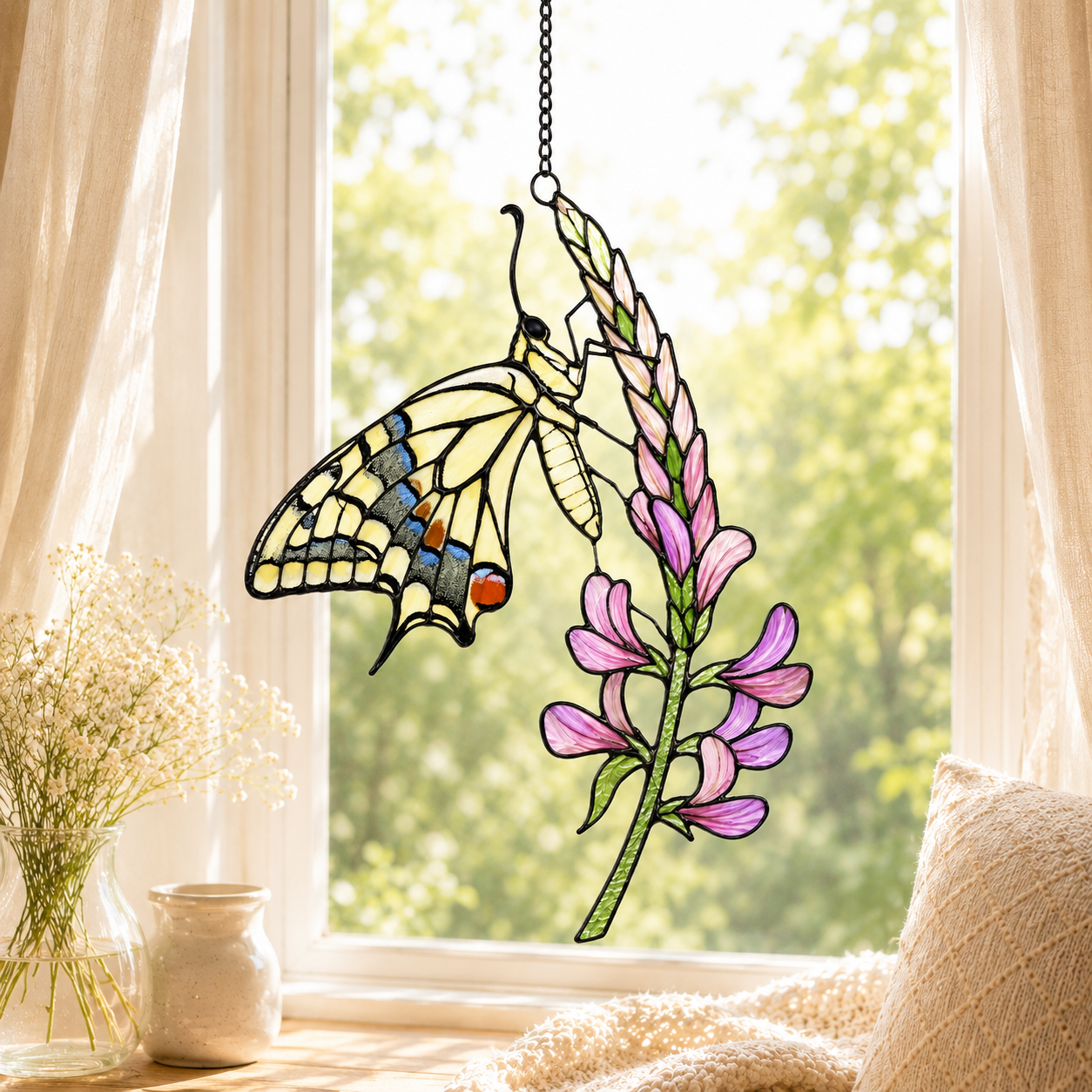 Swallowtail Butterfly & Lupine Holographic Acrylic Suncatcher