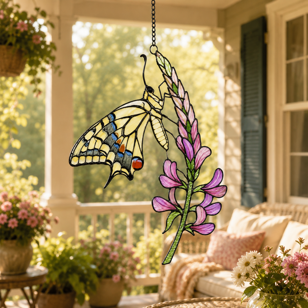 Swallowtail Butterfly & Lupine Holographic Acrylic Suncatcher