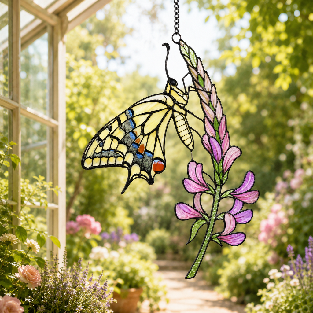 Swallowtail Butterfly & Lupine Holographic Acrylic Suncatcher