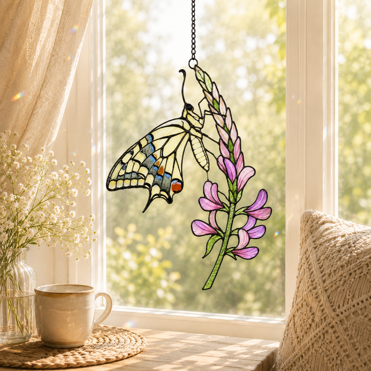 Swallowtail Butterfly & Lupine Holographic Acrylic Suncatcher