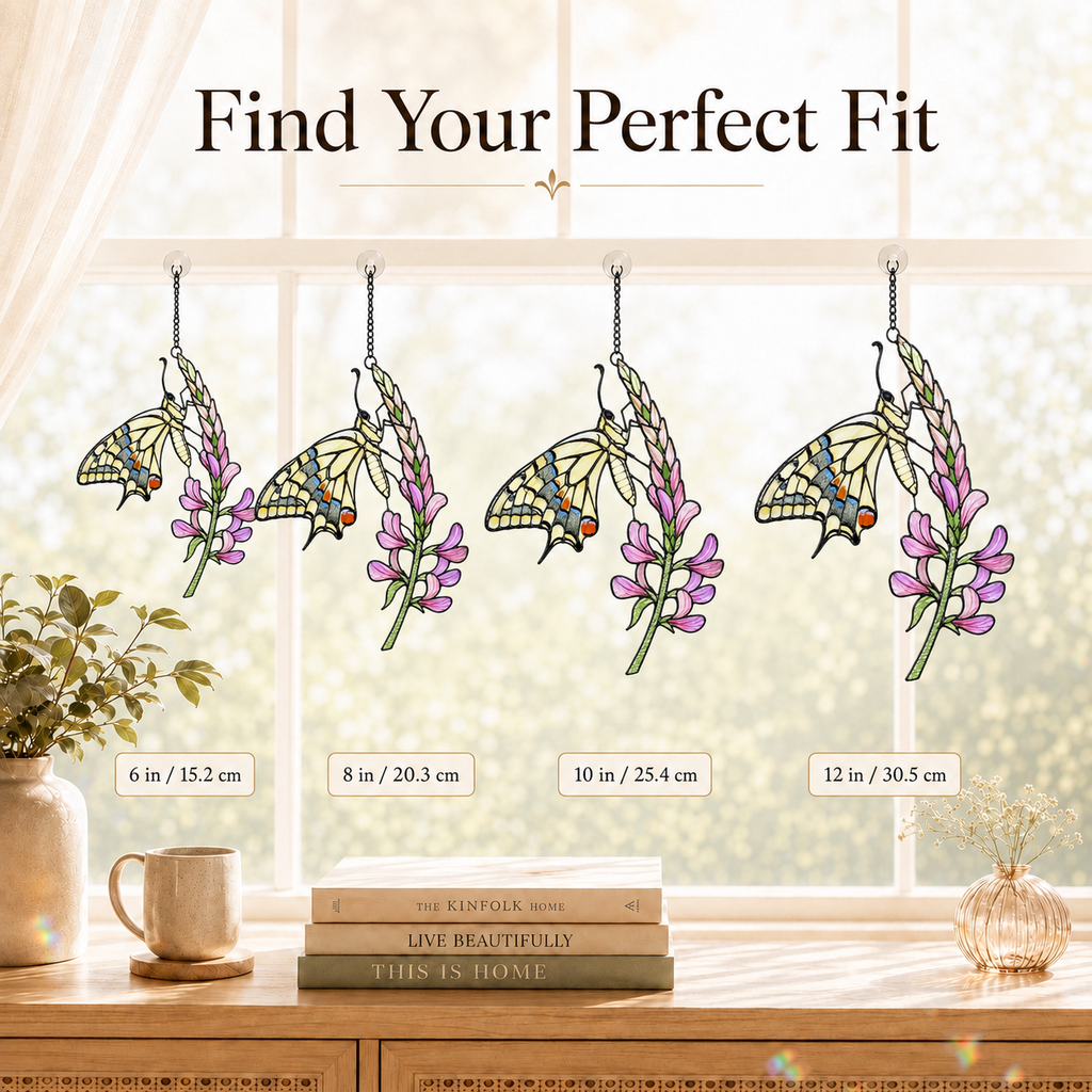 Swallowtail Butterfly & Lupine Holographic Acrylic Suncatcher