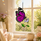 Purple Butterfly & Lilac Blossom Holographic Acrylic Suncatcher