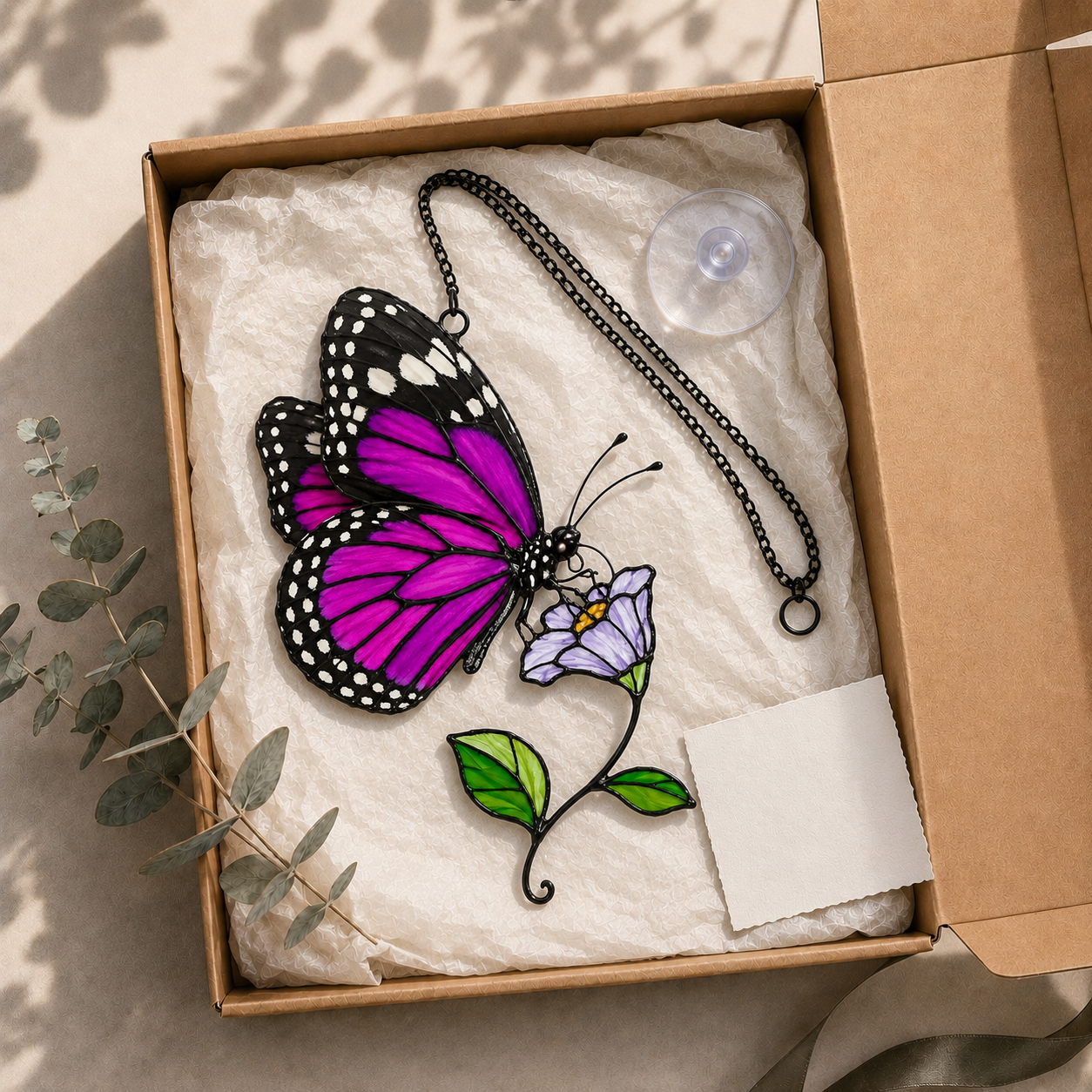 Purple Butterfly & Lilac Blossom Holographic Acrylic Suncatcher