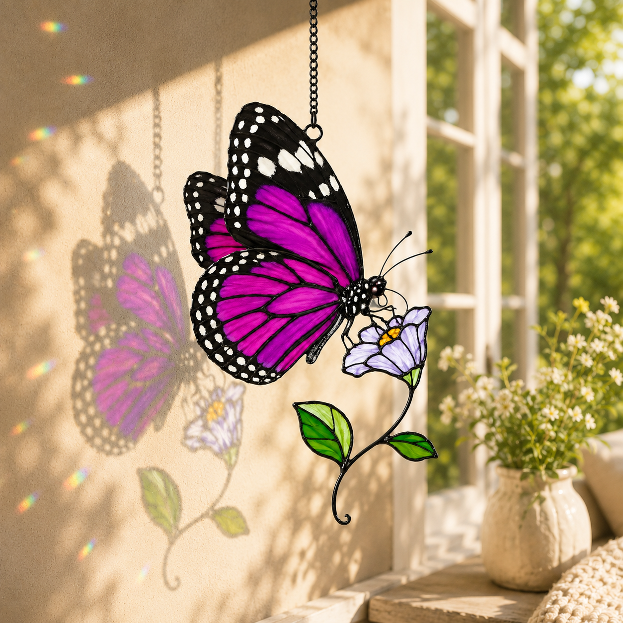Purple Butterfly & Lilac Blossom Holographic Acrylic Suncatcher