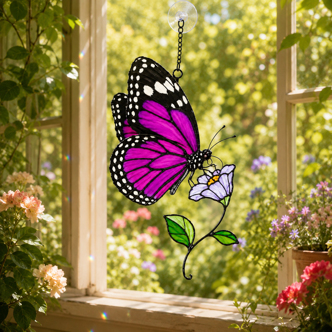Purple Butterfly & Lilac Blossom Holographic Acrylic Suncatcher