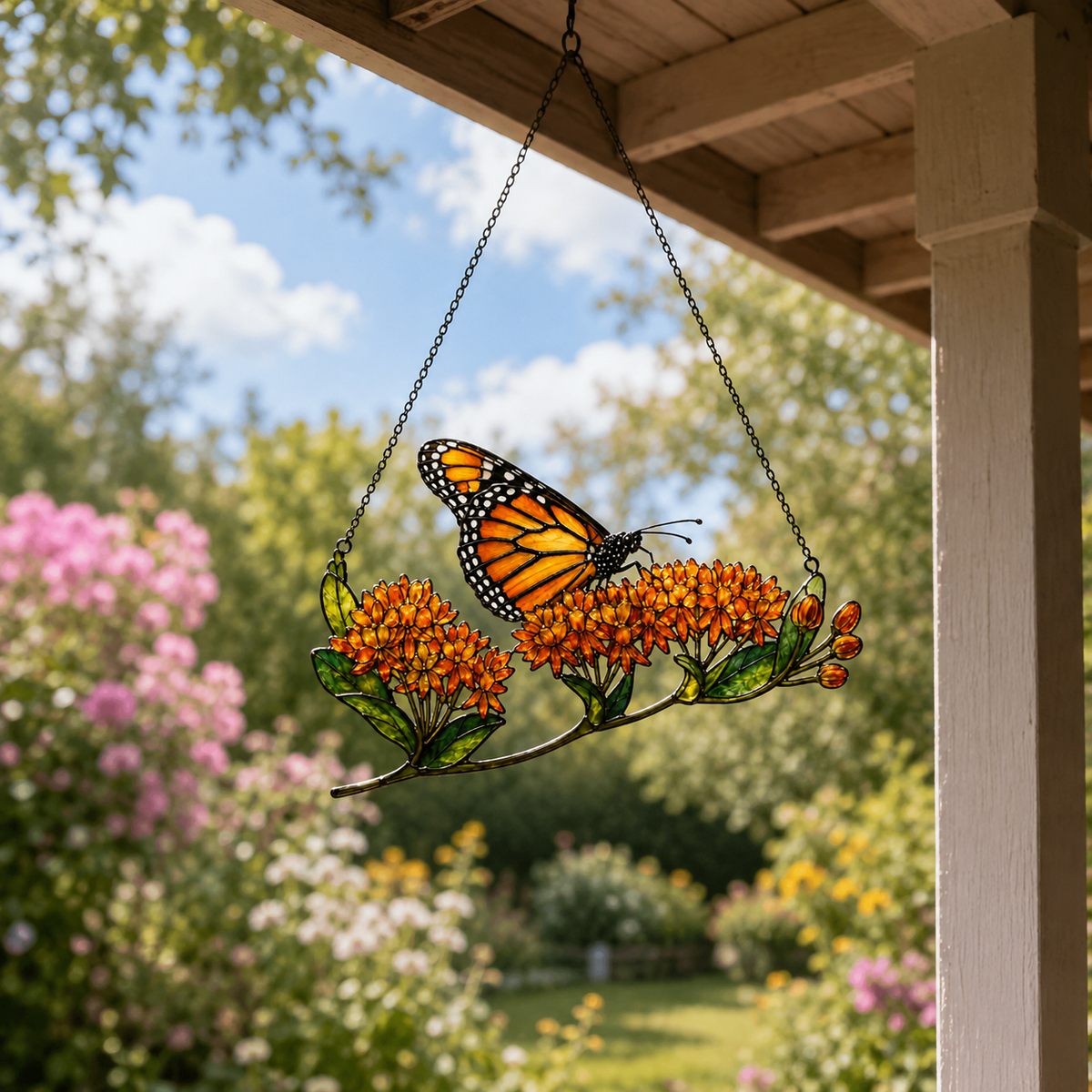 Monarch Butterfly & Orange Milkweed Holographic Acrylic Suncatcher