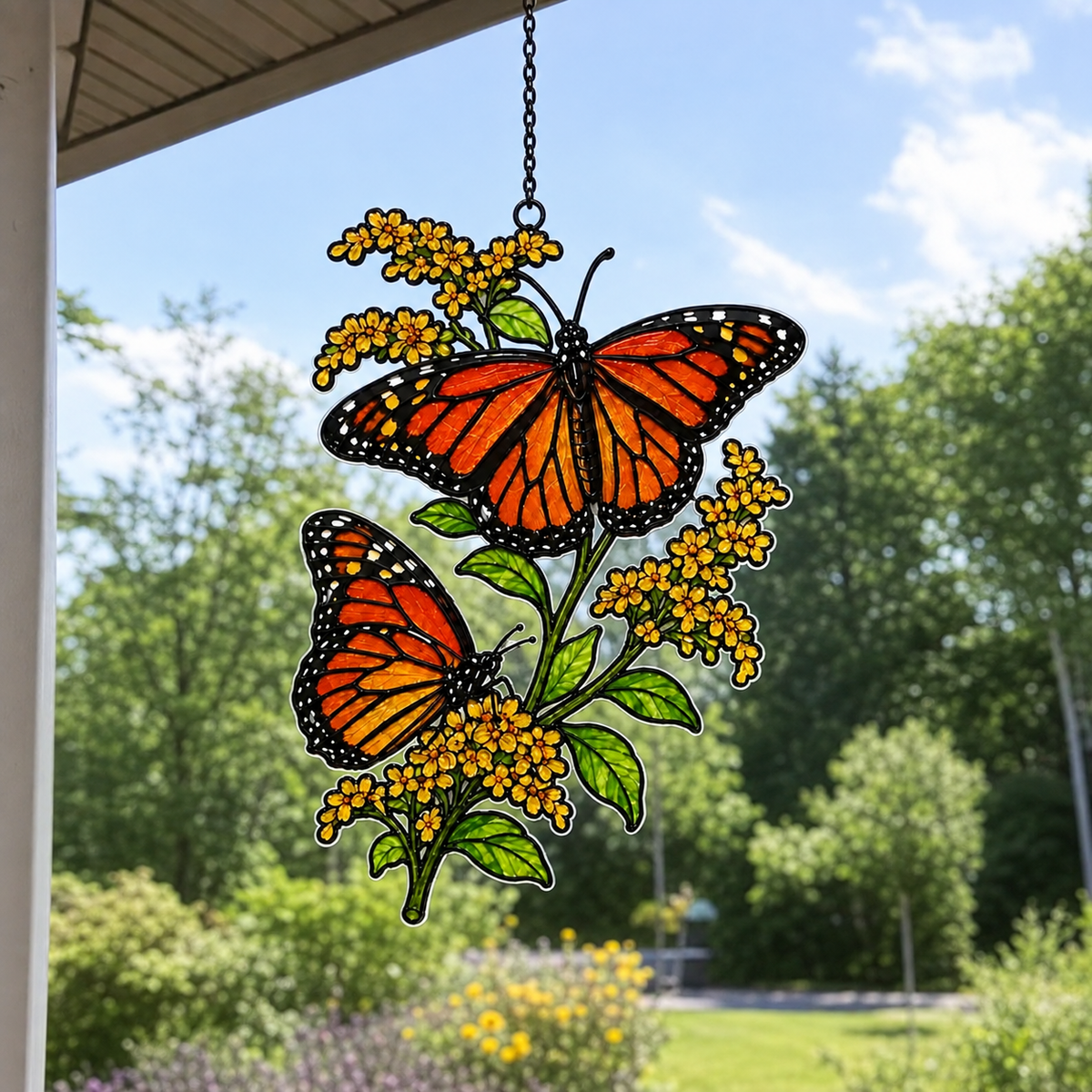 Monarch Butterflies & Golden Goldenrod Holographic Acrylic Suncatcher