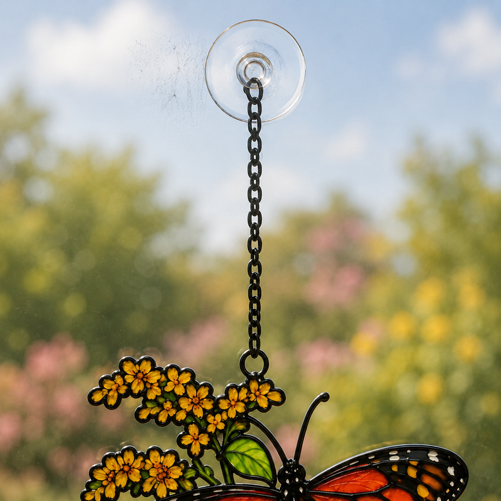 Monarch Butterflies & Golden Goldenrod Holographic Acrylic Suncatcher