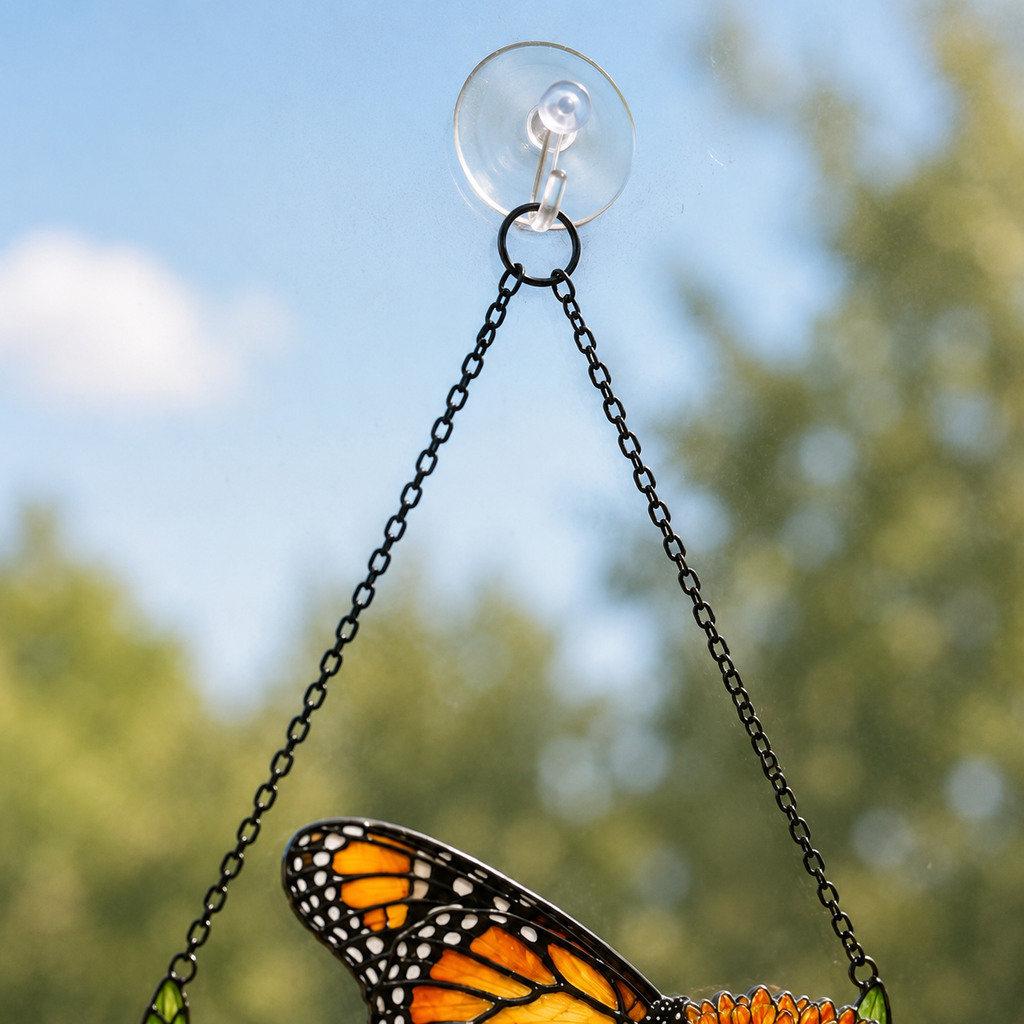Monarch Butterfly & Orange Milkweed Holographic Acrylic Suncatcher