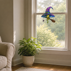 Witch Hat Frog & Broomstick Holographic Acrylic Suncatcher