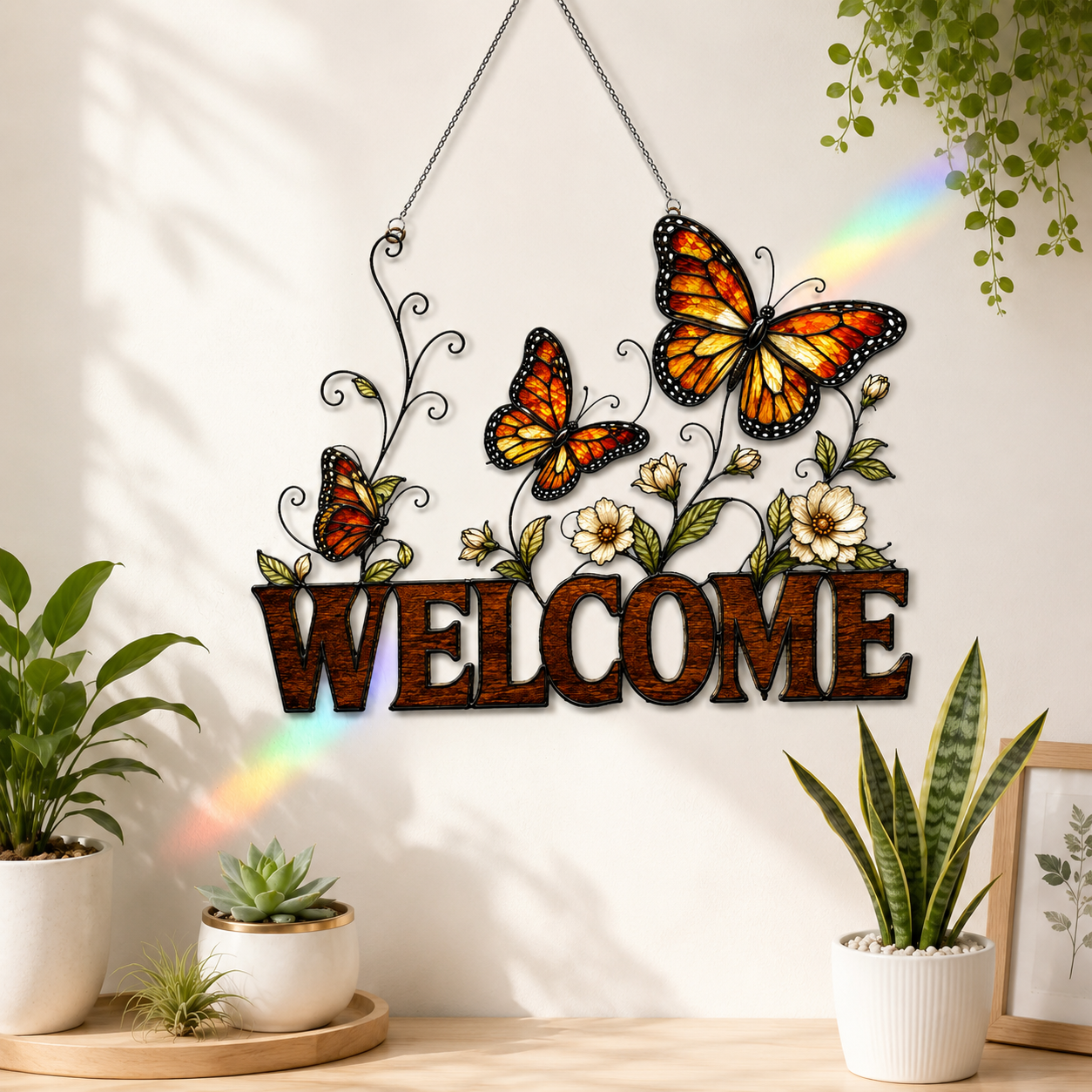 Butterfly Welcome Sign Holographic Acrylic Suncatcher