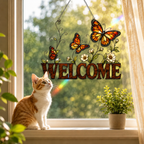 Butterfly Welcome Sign Holographic Acrylic Suncatcher