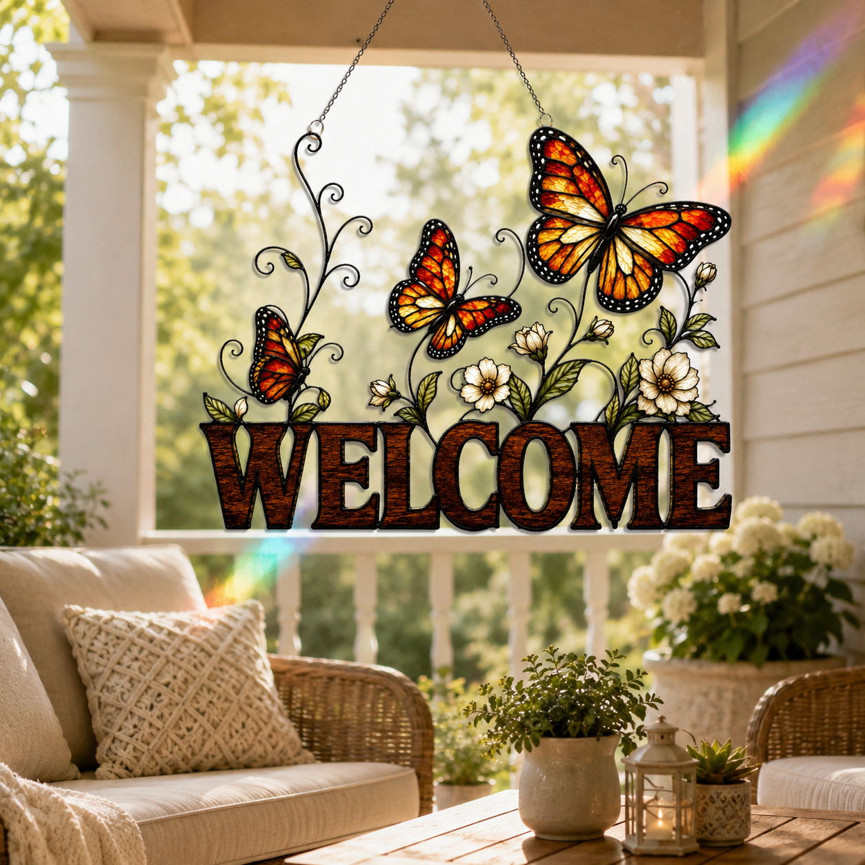 Butterfly Welcome Sign Holographic Acrylic Suncatcher