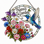Personalized Nanny's Garden Hummingbird Holographic Acrylic Suncatcher
