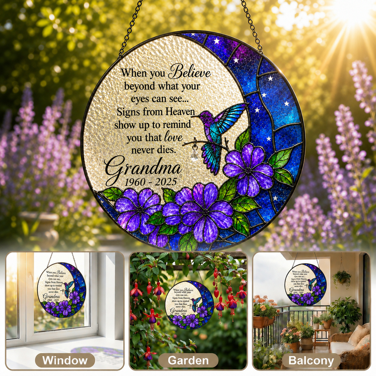 Personalized Hummingbird Moon Memorial Suncatcher