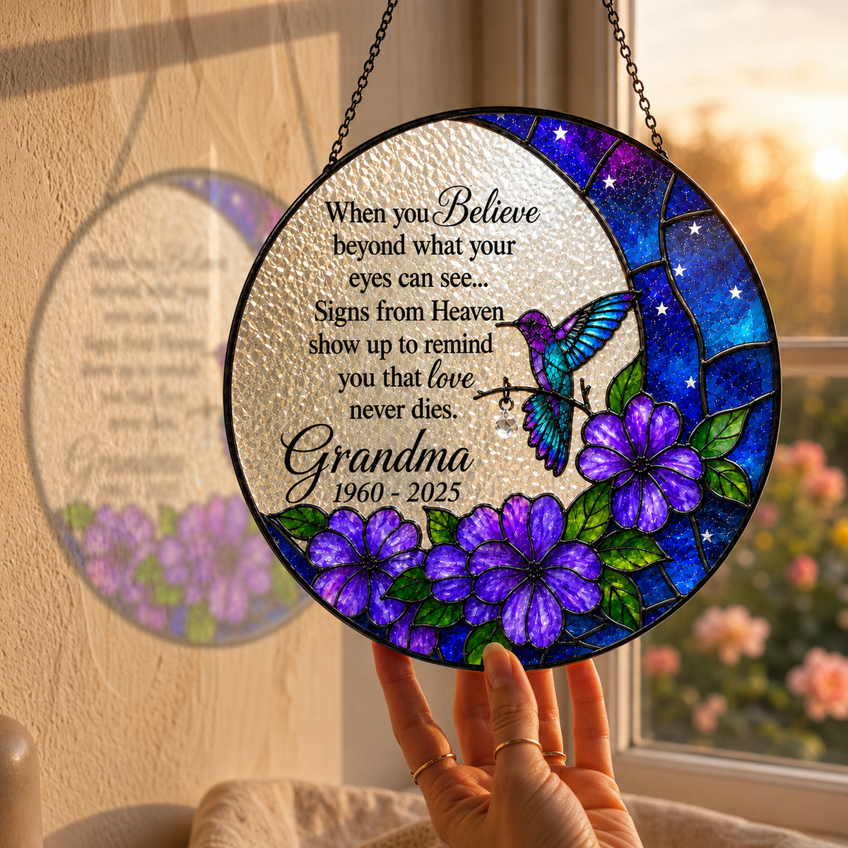 Personalized Hummingbird Moon Memorial Suncatcher