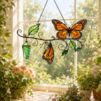Monarch Butterfly & Chrysalis Branch Holographic Acrylic Suncatcher